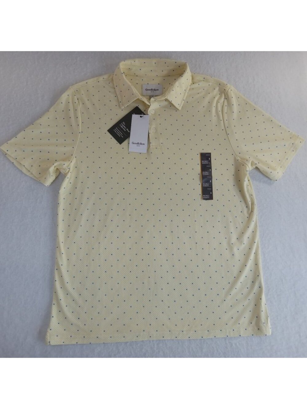 Goodfellow & Co Comfort Wear Polo Men's Small Yellow Blue Dot Polo Shirt